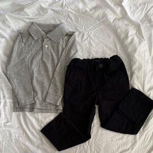 The Children’s Place Gray Polo Shirt and Black Pants Set
